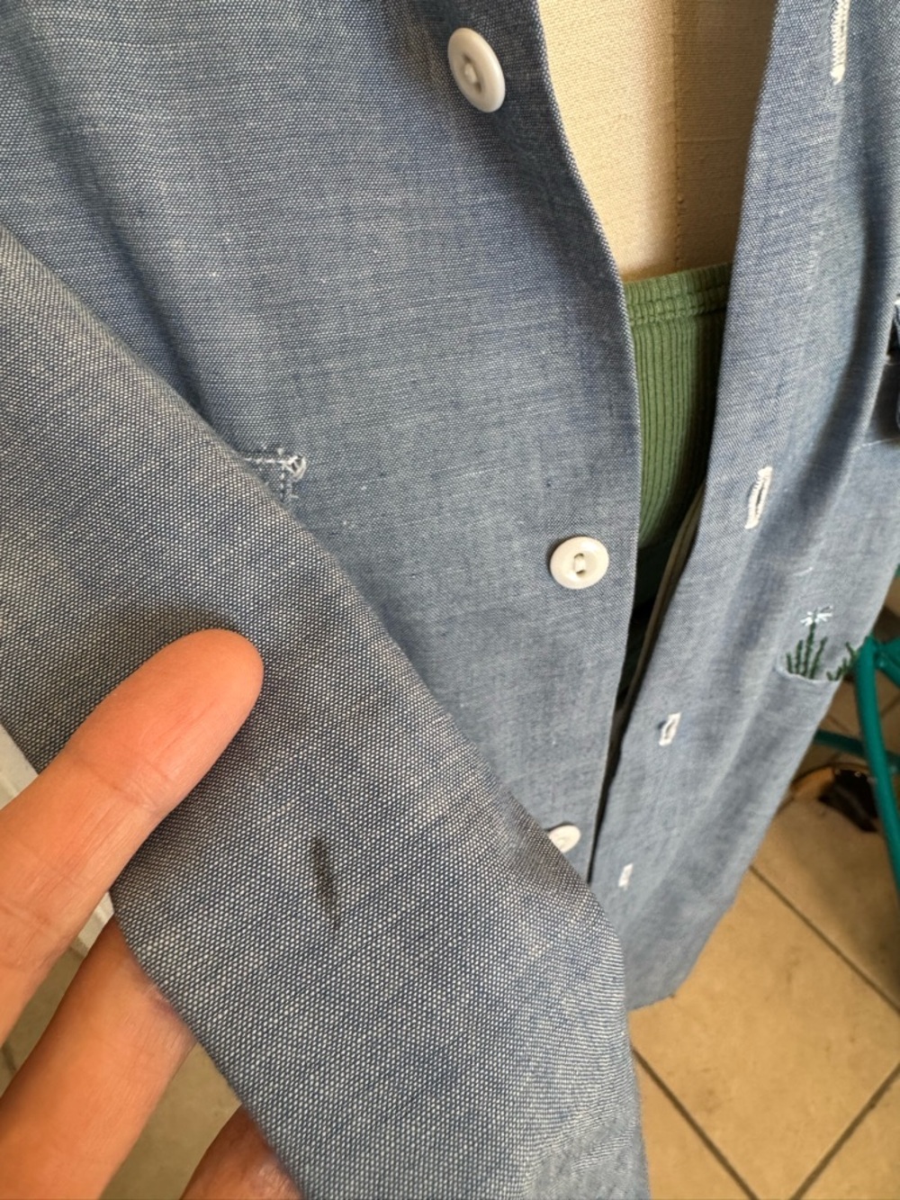 Big Mac JCPenney vintage 1970s chambray hand embroidered shirt men’s XL 70s 60s - Picture 9 of 17